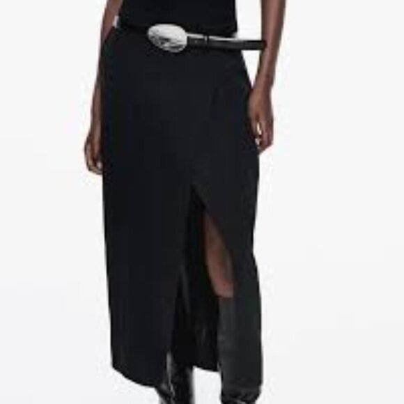 Zara - Black Faux Wrap Midi Skirt - L - NWT - Picture 1 of 9